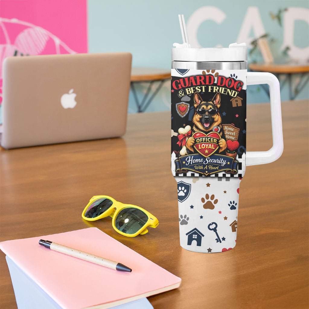 German Shepherd Home Security With A Heart Tumbler With Handle Officer Loyal Guard Dog Best Friend Mascot