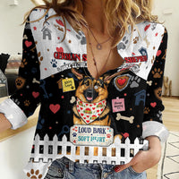 German Shepherd Home Security With A Heart Women Casual Shirt Officer Loyal Guard Dog Best Friend Mascot