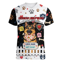 German Shepherd Home Security With A Heart Women V-Neck T-Shirt Officer Loyal Guard Dog Best Friend Mascot