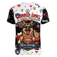 German Shepherd Home Security With A Heart Women V-Neck T-Shirt Officer Loyal Guard Dog Best Friend Mascot