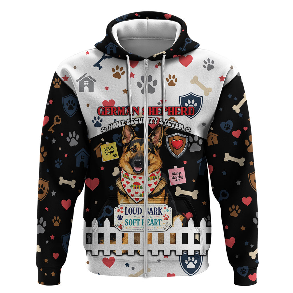 German Shepherd Home Security With A Heart Zip Hoodie Officer Loyal Guard Dog Best Friend Mascot