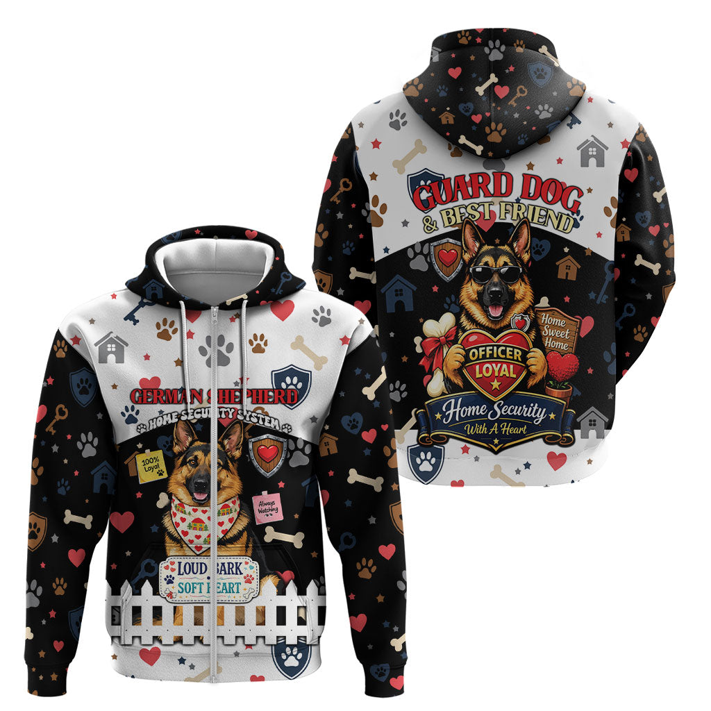 German Shepherd Home Security With A Heart Zip Hoodie Officer Loyal Guard Dog Best Friend Mascot