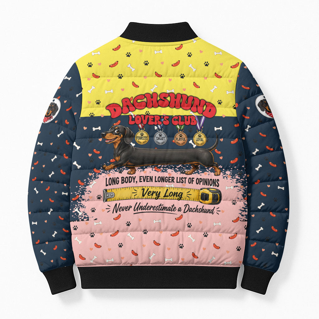 Dachshund Long Dog Big Personality Bomber Puffer Jacket Dachshund Lovers Club Cute Mascot