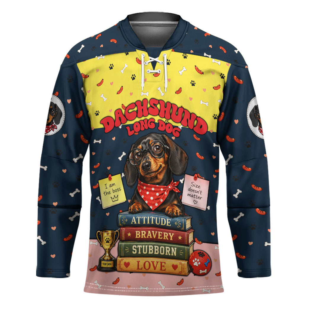 Dachshund Long Dog Big Personality Hockey Jersey Dachshund Lovers Club Cute Mascot