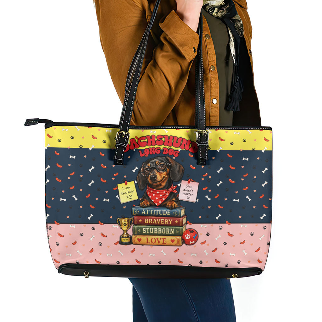 Dachshund Long Dog Big Personality Leather Tote Bag Dachshund Lovers Club Cute Mascot