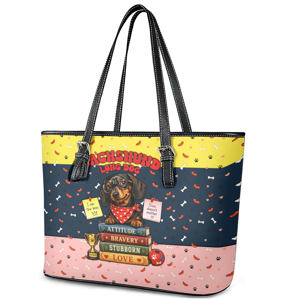 Dachshund Long Dog Big Personality Leather Tote Bag Dachshund Lovers Club Cute Mascot