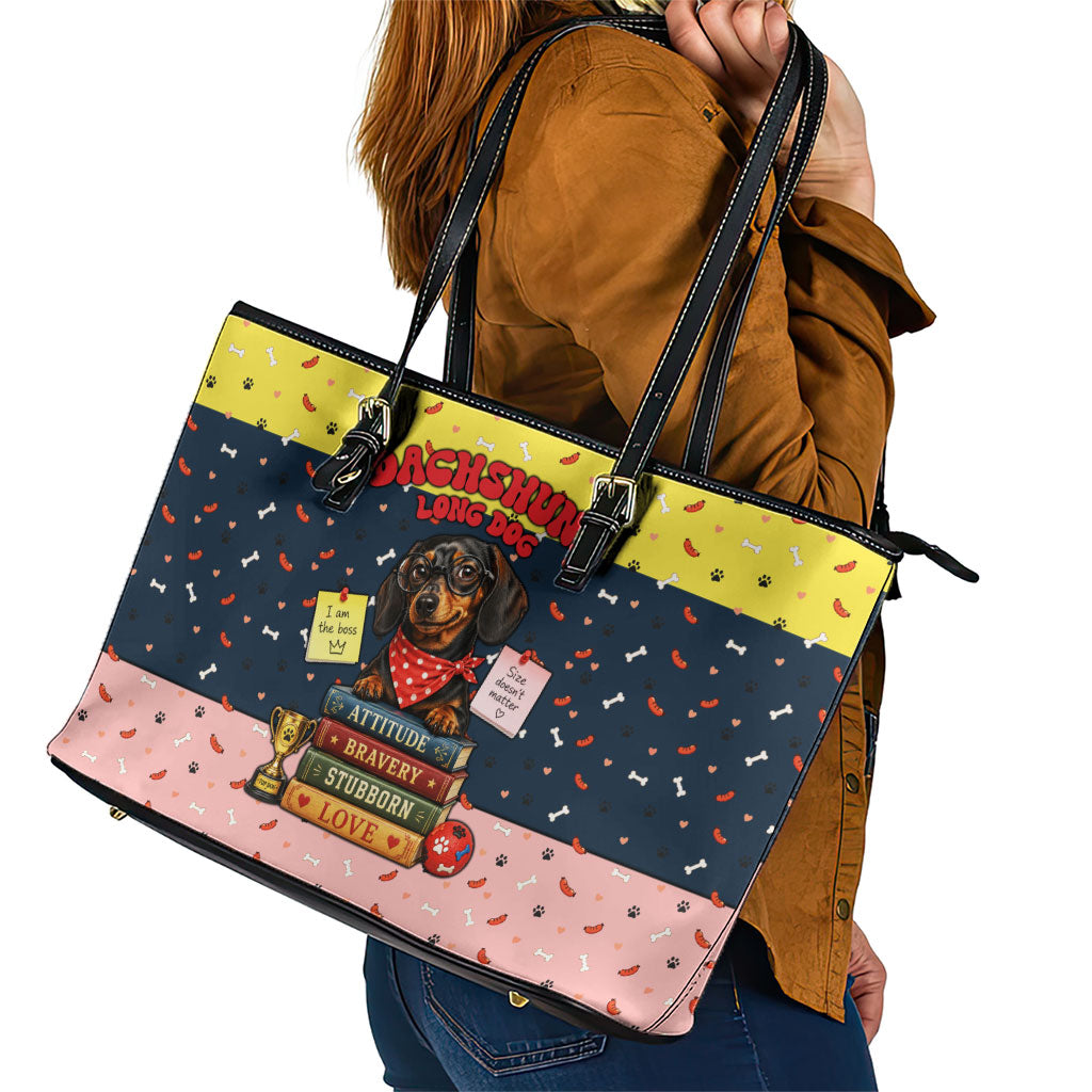 Dachshund Long Dog Big Personality Leather Tote Bag Dachshund Lovers Club Cute Mascot