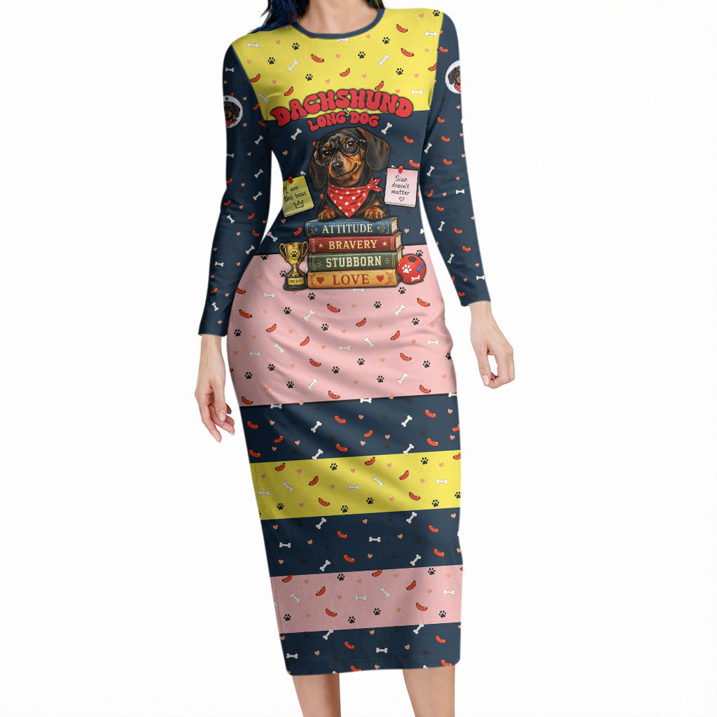 Dachshund Long Dog Big Personality Long Sleeve Bodycon Dress Dachshund Lovers Club Cute Mascot
