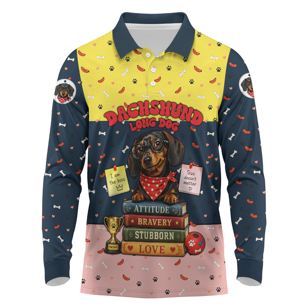 Dachshund Long Dog Big Personality Long Sleeve Polo Shirt Dachshund Lovers Club Cute Mascot