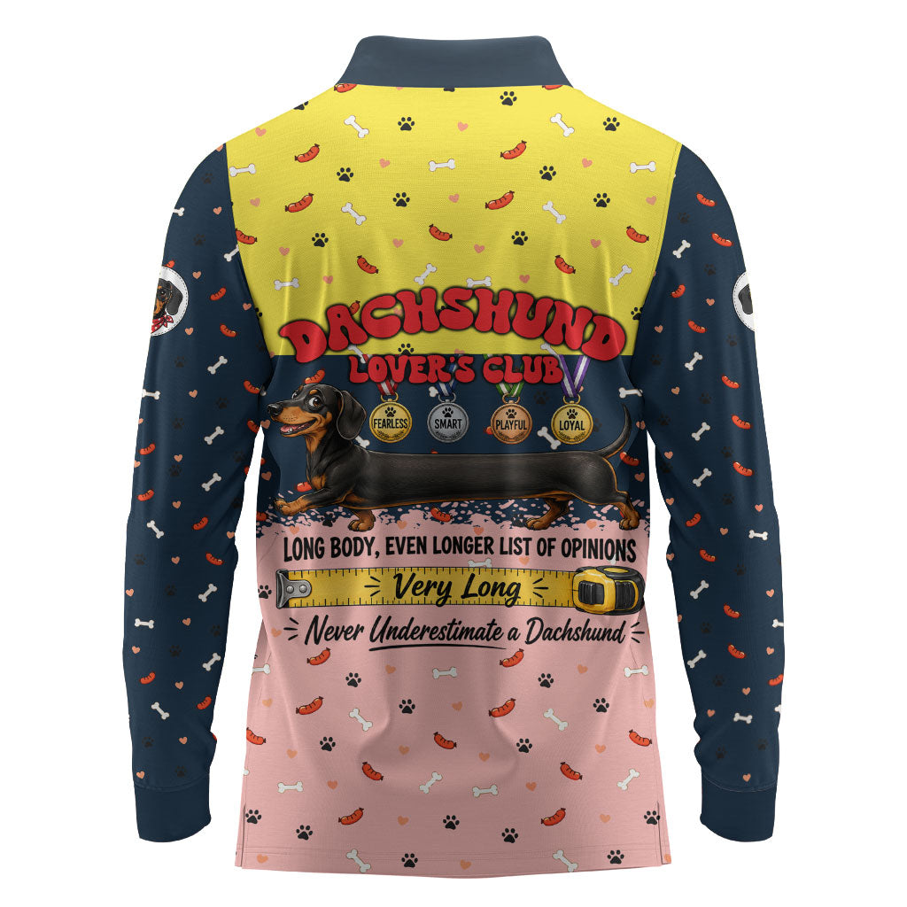 Dachshund Long Dog Big Personality Long Sleeve Polo Shirt Dachshund Lovers Club Cute Mascot