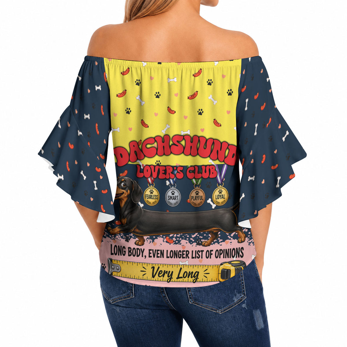 Dachshund Long Dog Big Personality Off Shoulder Wrap Waist Top Dachshund Lovers Club Cute Mascot