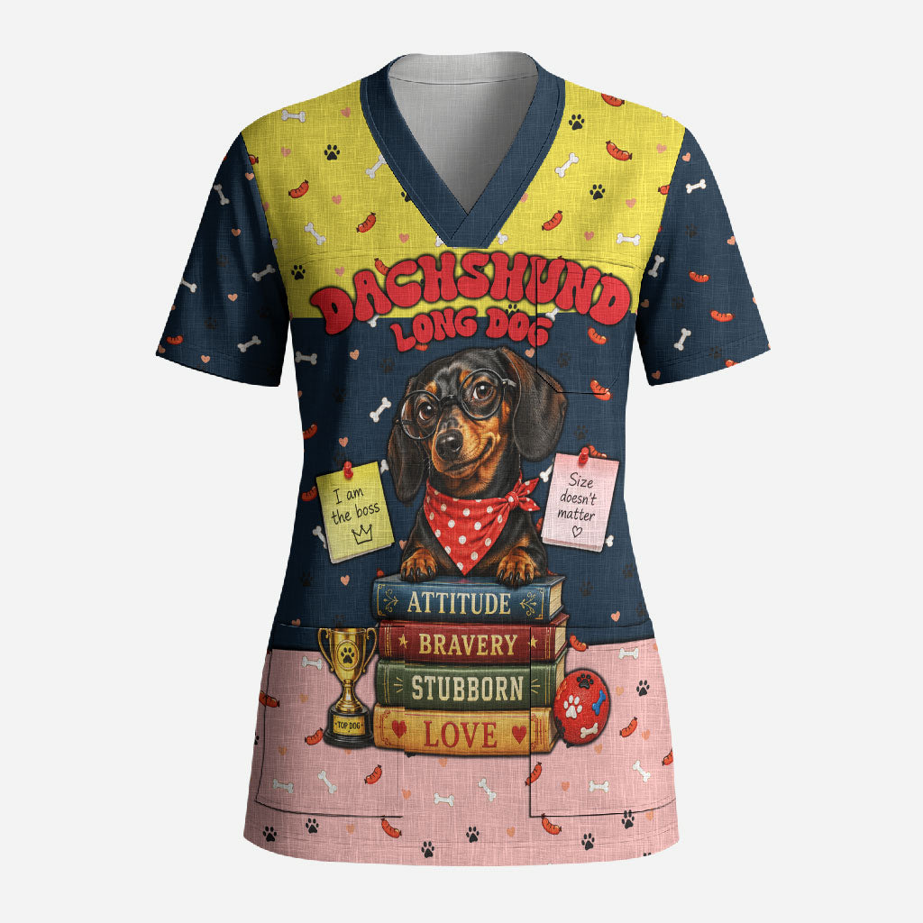 Dachshund Long Dog Big Personality Scrub Top Dachshund Lovers Club Cute Mascot
