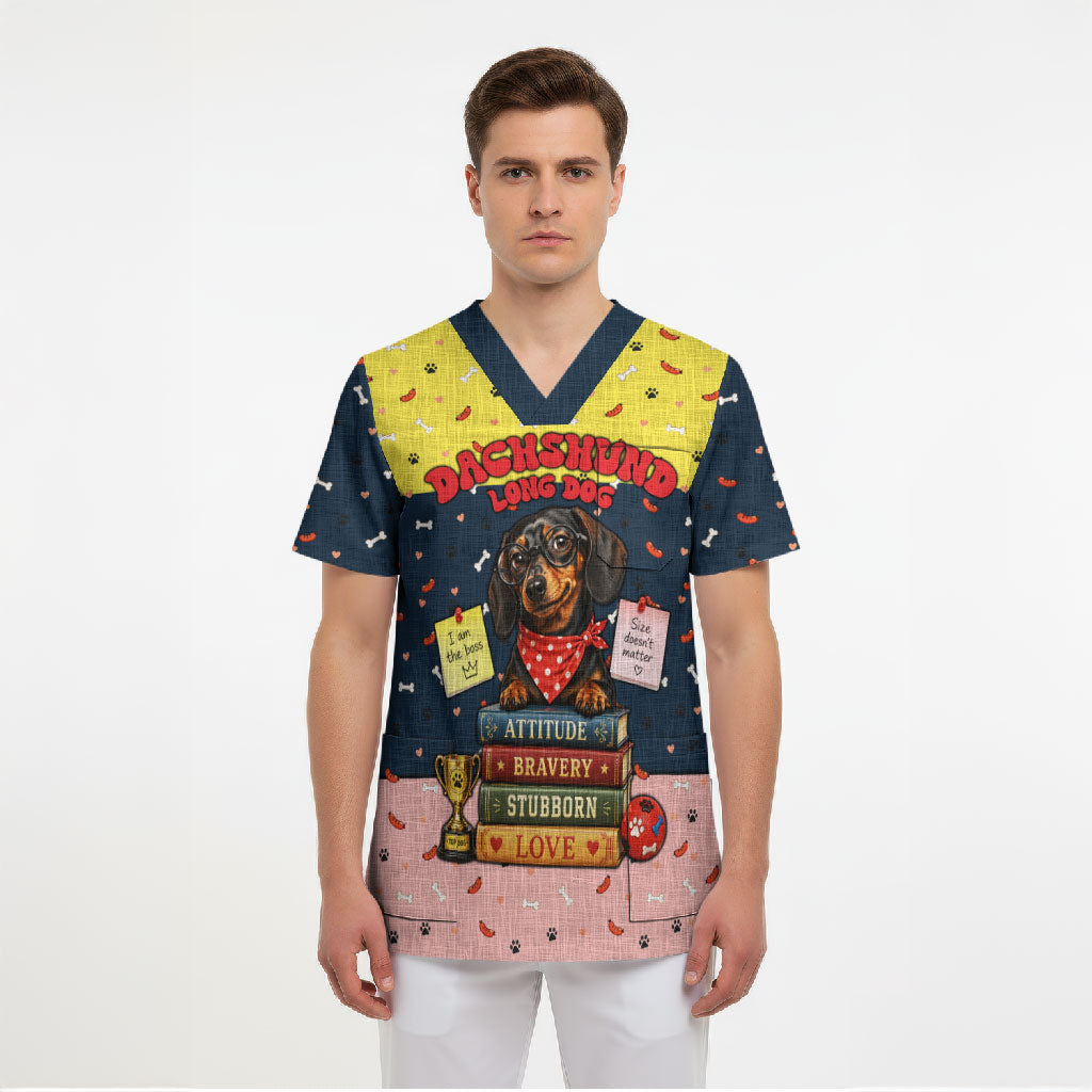 Dachshund Long Dog Big Personality Scrub Top Dachshund Lovers Club Cute Mascot