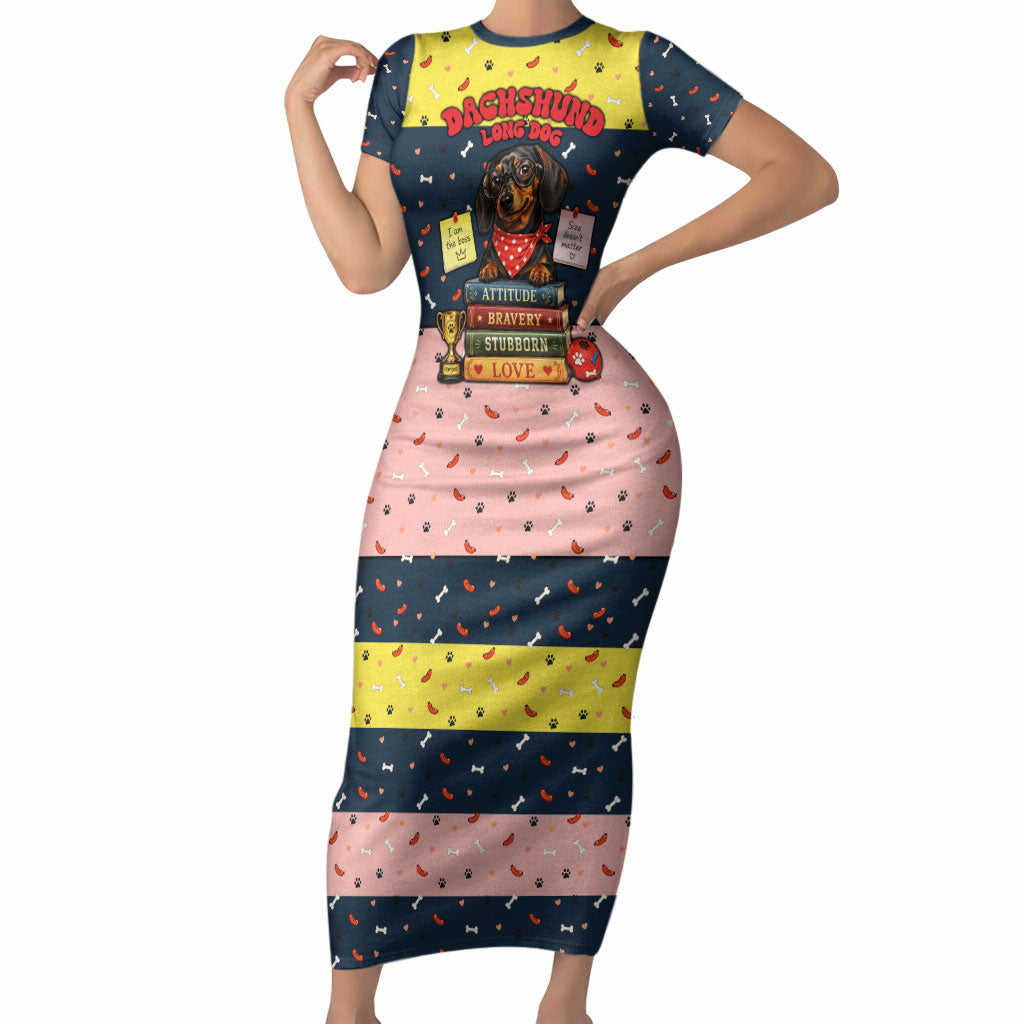 Dachshund Long Dog Big Personality Short Sleeve Bodycon Dress Dachshund Lovers Club Cute Mascot