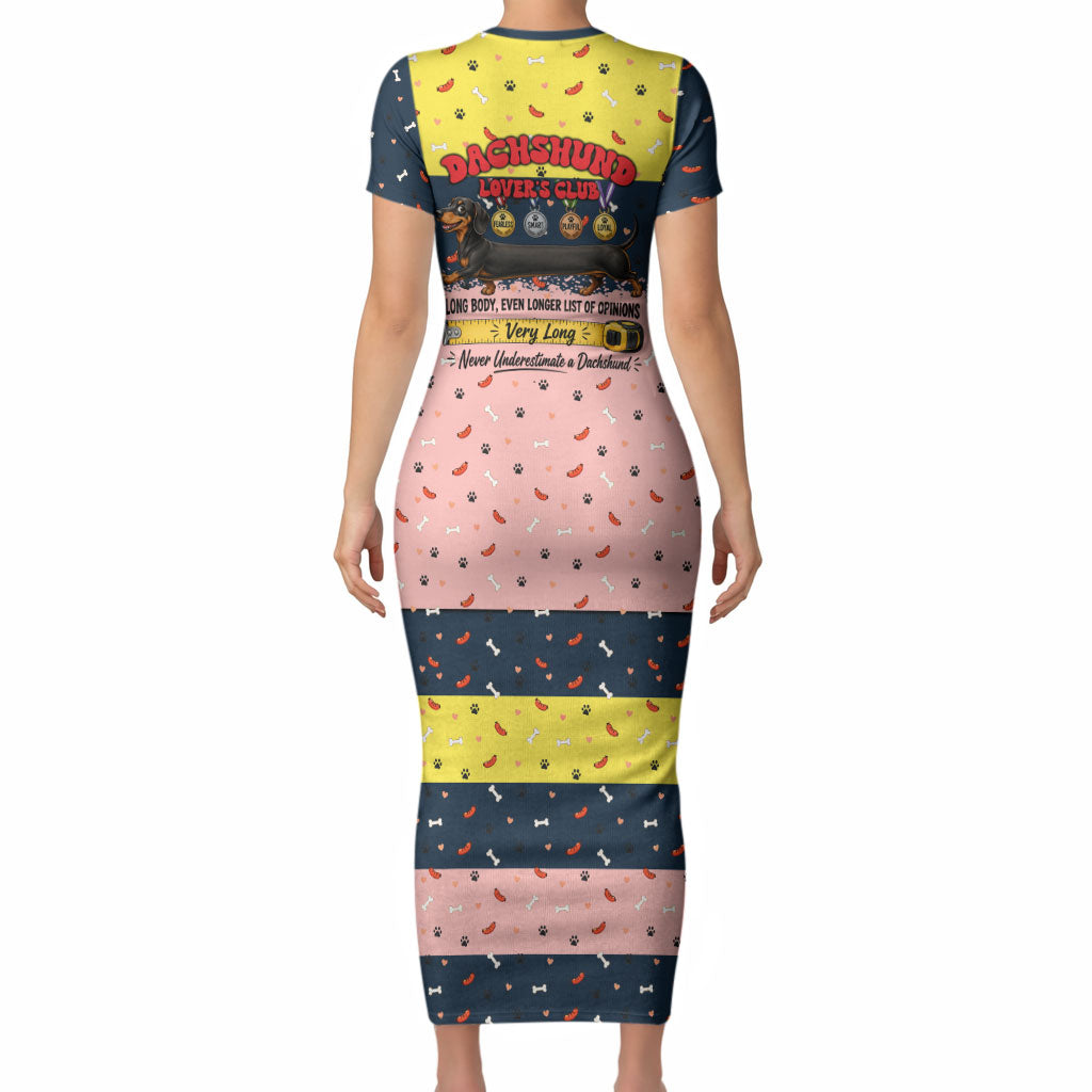 Dachshund Long Dog Big Personality Short Sleeve Bodycon Dress Dachshund Lovers Club Cute Mascot