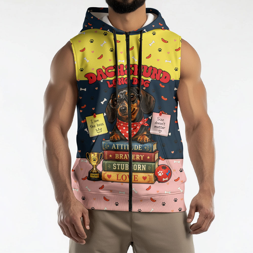 Dachshund Long Dog Big Personality Sleeveless Zip Hoodie Dachshund Lovers Club Cute Mascot