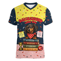 Dachshund Long Dog Big Personality Women V-Neck T-Shirt Dachshund Lovers Club Cute Mascot