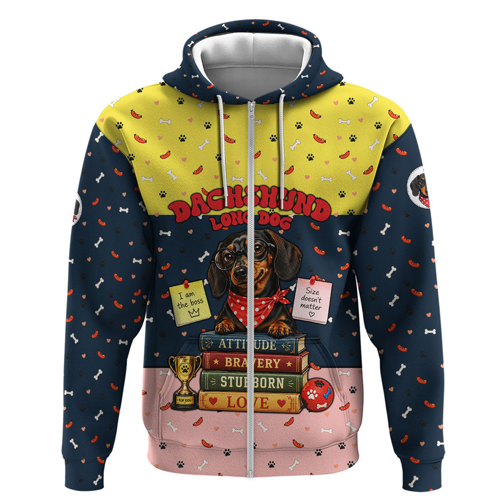 Dachshund Long Dog Big Personality Zip Hoodie Dachshund Lovers Club Cute Mascot