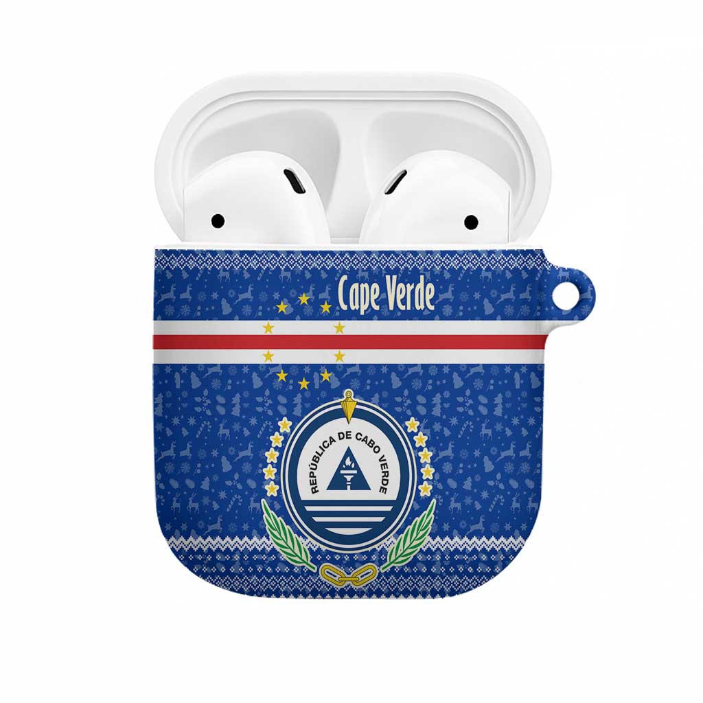 Cape Verde Christmas AirPods Case with Blue Festive Pattern Sailing Santa and National Emblem Motif - Wonder Print Shop