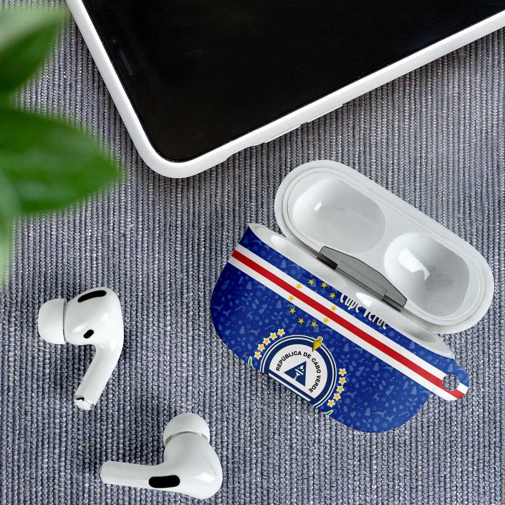 Cape Verde Christmas AirPods Case with Blue Festive Pattern Sailing Santa and National Emblem Motif - Wonder Print Shop