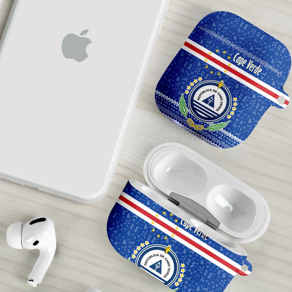 Cape Verde Christmas AirPods Case with Blue Festive Pattern Sailing Santa and National Emblem Motif - Wonder Print Shop