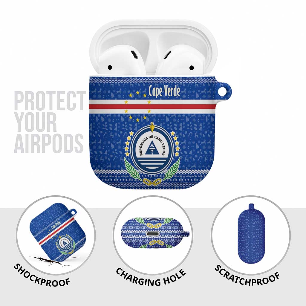 Cape Verde Christmas AirPods Case with Blue Festive Pattern Sailing Santa and National Emblem Motif - Wonder Print Shop