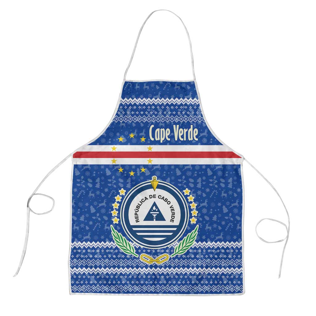 Cape Verde Christmas Apron with Blue Festive Pattern Sailing Santa and National Emblem Motif - Wonder Print Shop