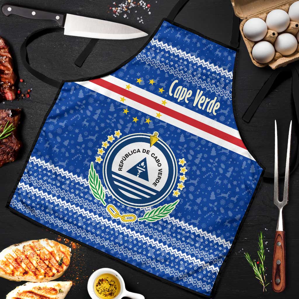 Cape Verde Christmas Apron with Blue Festive Pattern Sailing Santa and National Emblem Motif - Wonder Print Shop