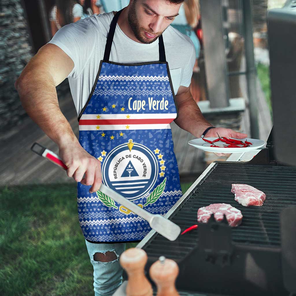 Cape Verde Christmas Apron with Blue Festive Pattern Sailing Santa and National Emblem Motif - Wonder Print Shop