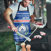 Cape Verde Christmas Apron with Blue Festive Pattern Sailing Santa and National Emblem Motif - Wonder Print Shop