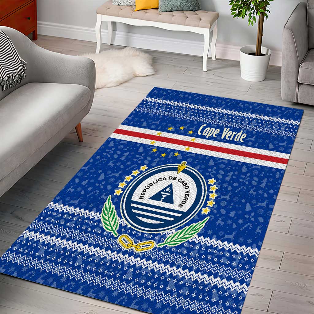 Cape Verde Christmas Area Rug with Blue Festive Pattern Sailing Santa and National Emblem Motif - Wonder Print Shop