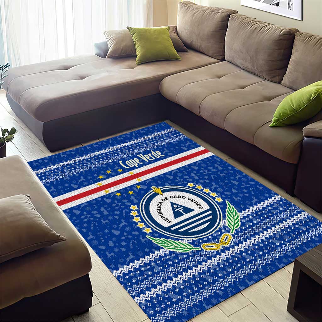 Cape Verde Christmas Area Rug with Blue Festive Pattern Sailing Santa and National Emblem Motif - Wonder Print Shop