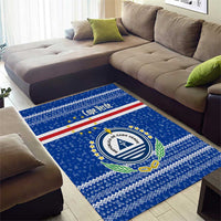 Cape Verde Christmas Area Rug with Blue Festive Pattern Sailing Santa and National Emblem Motif - Wonder Print Shop