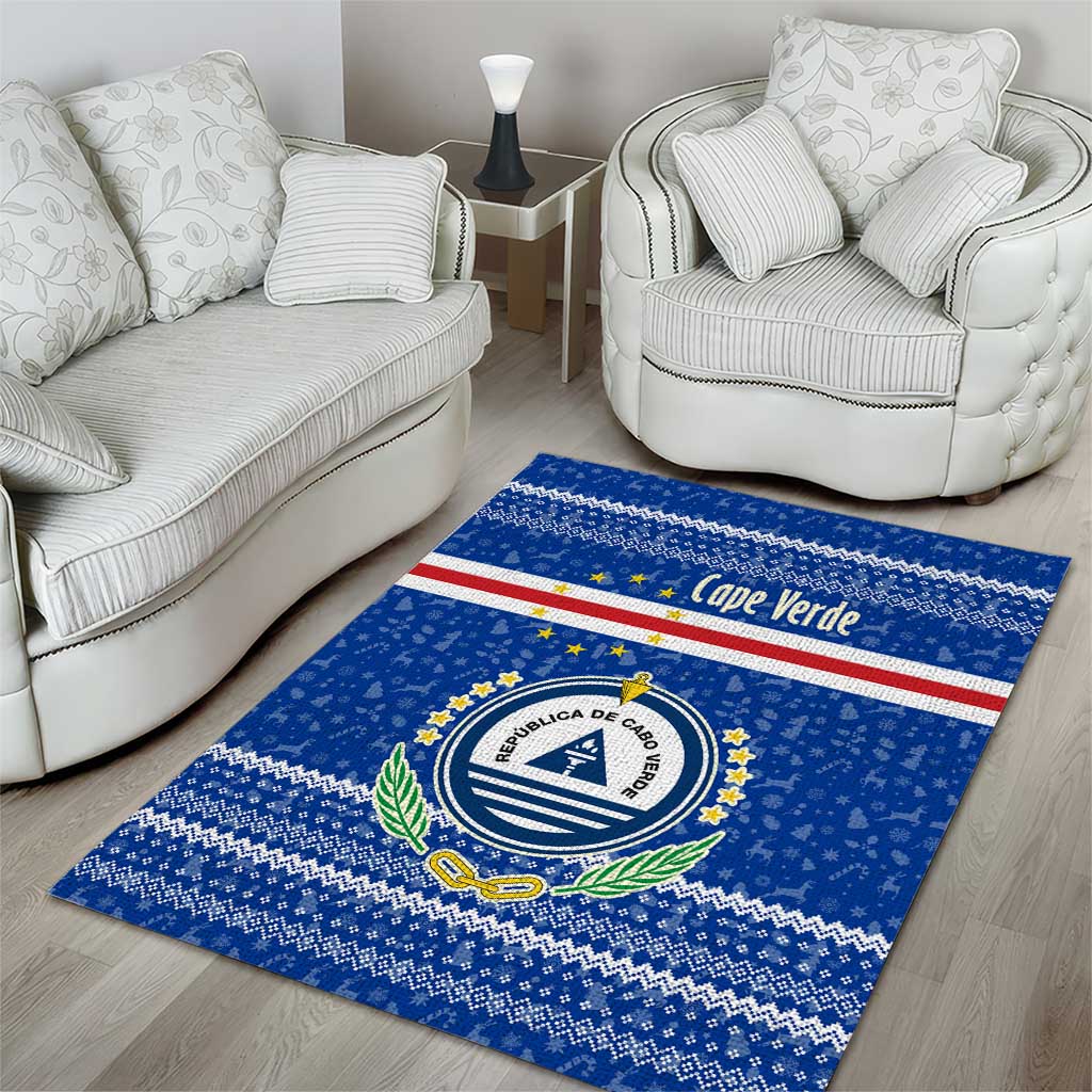 Cape Verde Christmas Area Rug with Blue Festive Pattern Sailing Santa and National Emblem Motif - Wonder Print Shop