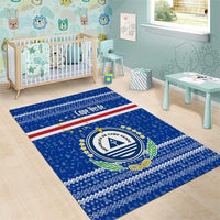Cape Verde Christmas Area Rug with Blue Festive Pattern Sailing Santa and National Emblem Motif - Wonder Print Shop