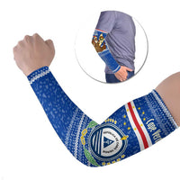 Cape Verde Christmas Arm Sleeves with Blue Festive Pattern Sailing Santa and National Emblem Motif - Wonder Print Shop