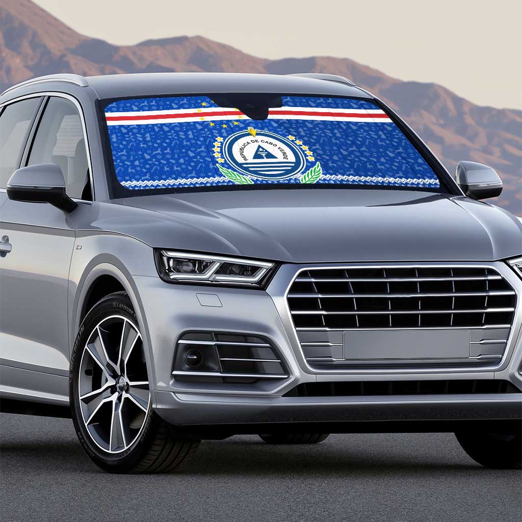 Cape Verde Christmas Auto Sun Shade with Blue Festive Pattern Sailing Santa and National Emblem Motif - Wonder Print Shop