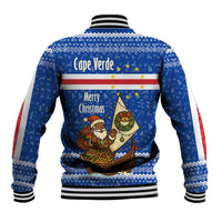 Cape Verde Christmas Baseball Jacket with Blue Festive Pattern Sailing Santa and National Emblem Motif - Wonder Print Shop