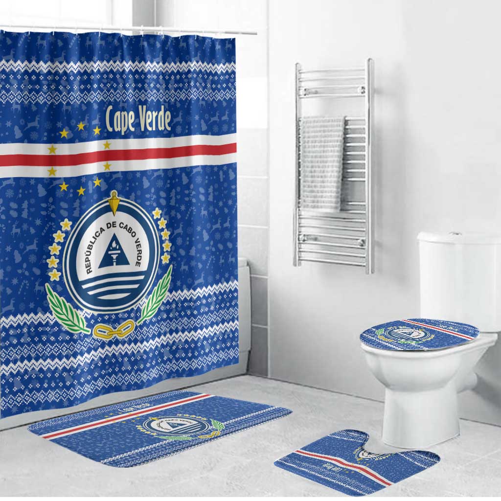 Cape Verde Christmas Bathroom Set with Blue Festive Pattern Sailing Santa and National Emblem Motif - Wonder Print Shop