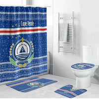 Cape Verde Christmas Bathroom Set with Blue Festive Pattern Sailing Santa and National Emblem Motif - Wonder Print Shop