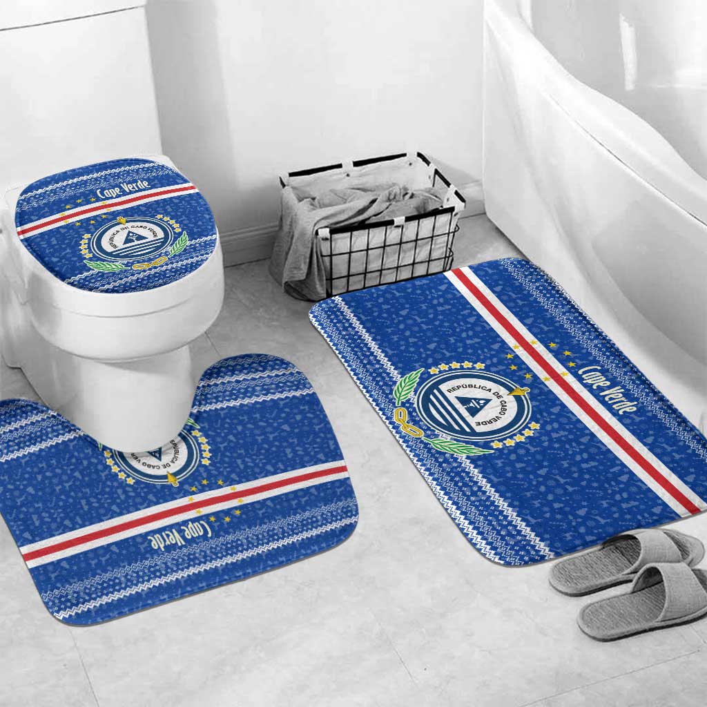 Cape Verde Christmas Bathroom Set with Blue Festive Pattern Sailing Santa and National Emblem Motif - Wonder Print Shop