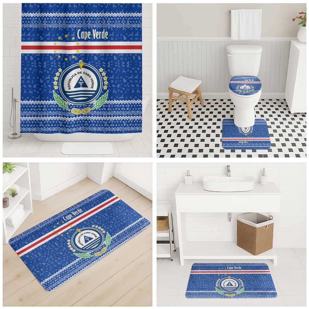 Cape Verde Christmas Bathroom Set with Blue Festive Pattern Sailing Santa and National Emblem Motif - Wonder Print Shop