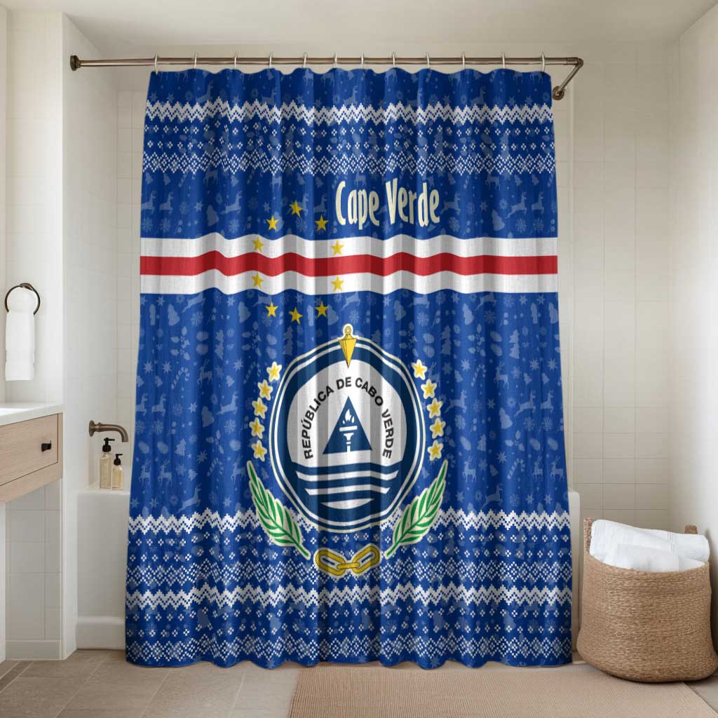 Cape Verde Christmas Bathroom Set with Blue Festive Pattern Sailing Santa and National Emblem Motif - Wonder Print Shop
