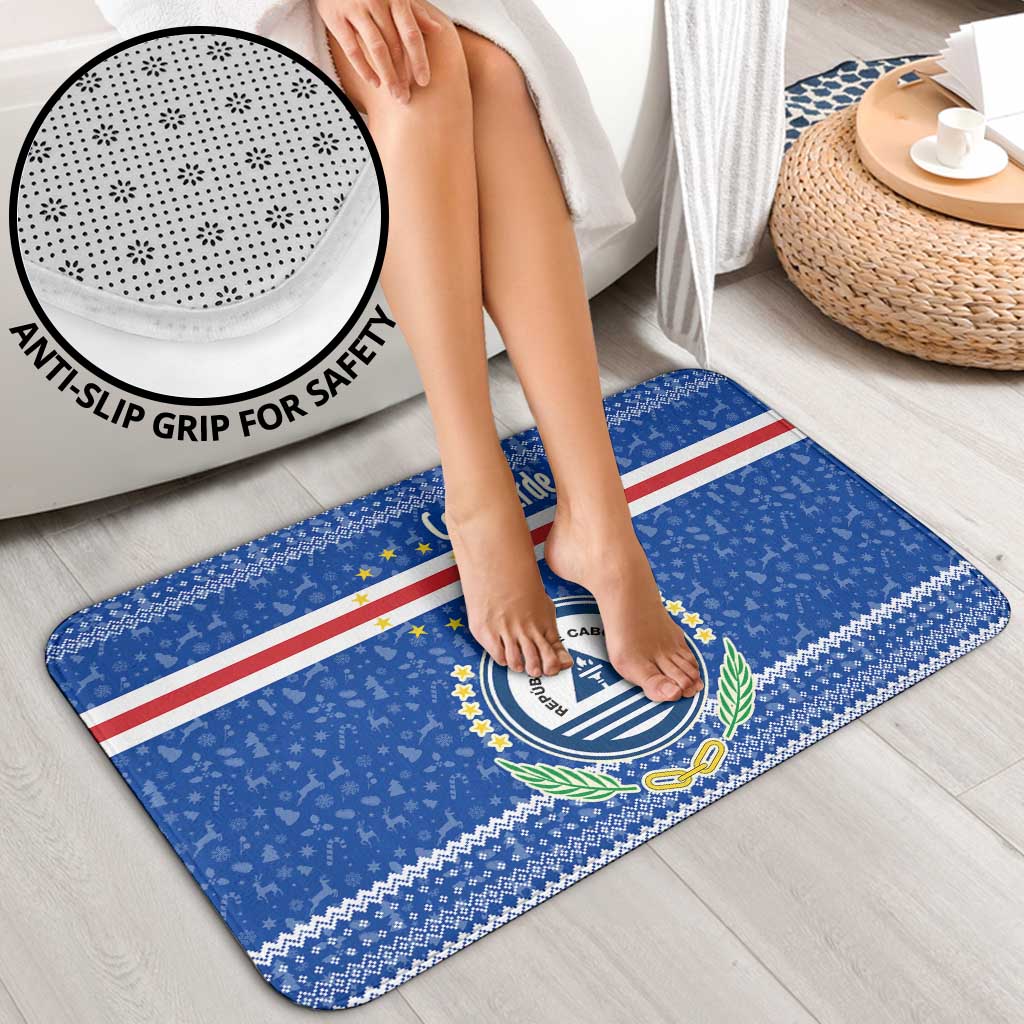 Cape Verde Christmas Bathroom Set with Blue Festive Pattern Sailing Santa and National Emblem Motif - Wonder Print Shop