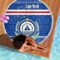 Cape Verde Christmas Beach Blanket with Blue Festive Pattern Sailing Santa and National Emblem Motif - Wonder Print Shop