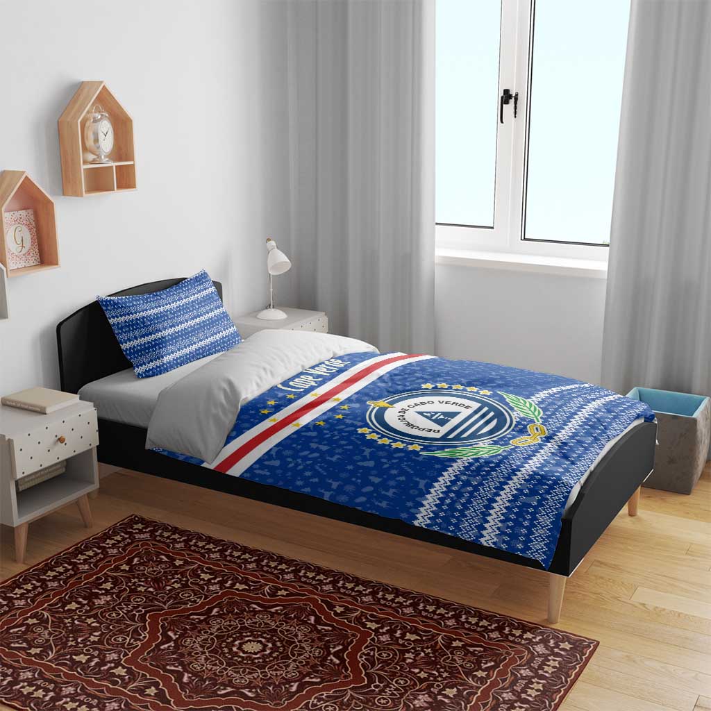 Cape Verde Christmas Bedding Set with Blue Festive Pattern Sailing Santa and National Emblem Motif - Wonder Print Shop