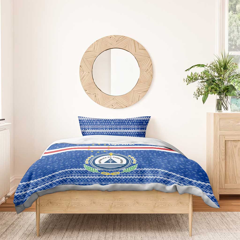 Cape Verde Christmas Bedding Set with Blue Festive Pattern Sailing Santa and National Emblem Motif - Wonder Print Shop