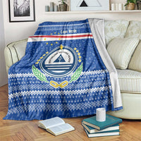 Cape Verde Christmas Blanket with Blue Festive Pattern Sailing Santa and National Emblem Motif - Wonder Print Shop