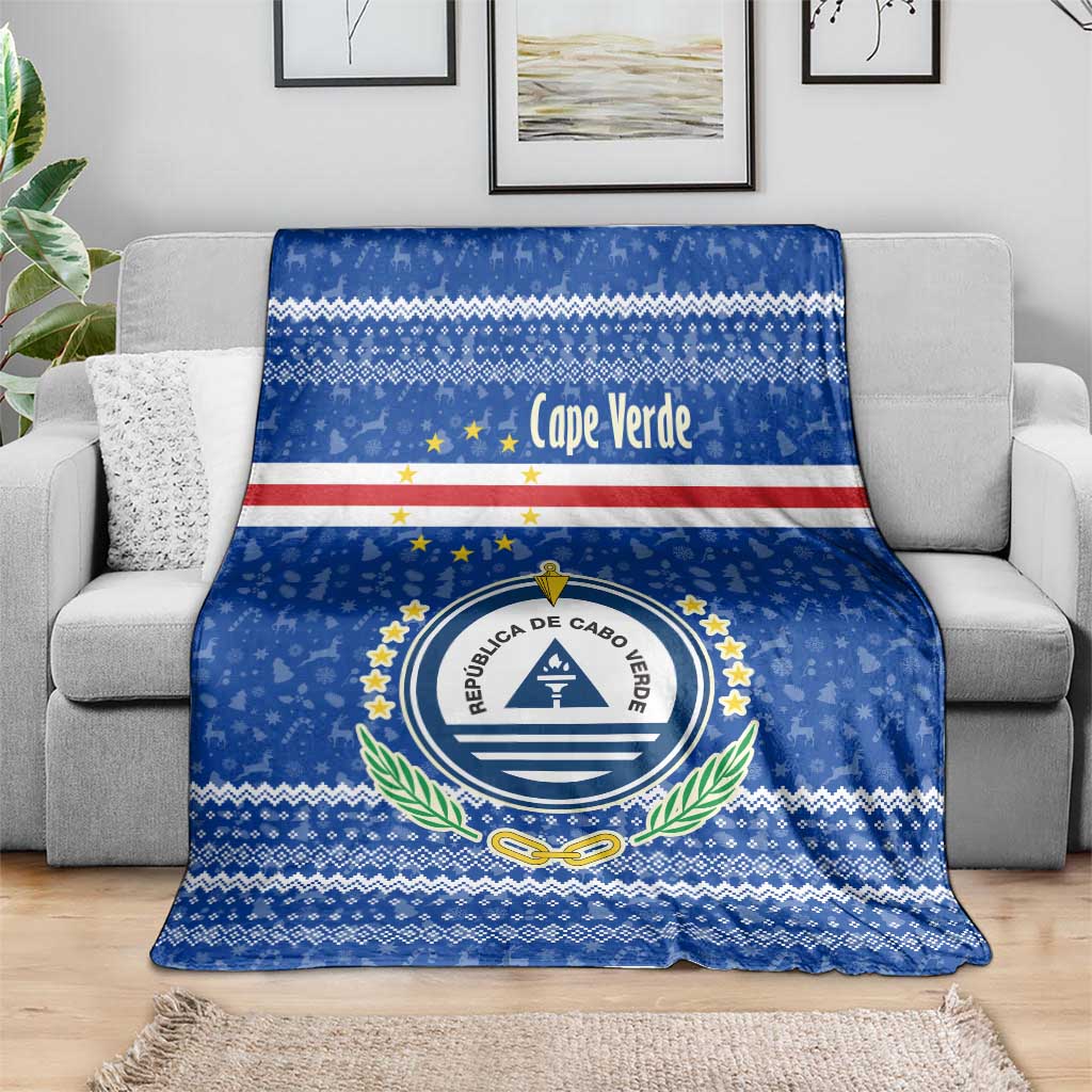 Cape Verde Christmas Blanket with Blue Festive Pattern Sailing Santa and National Emblem Motif - Wonder Print Shop