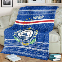 Cape Verde Christmas Blanket with Blue Festive Pattern Sailing Santa and National Emblem Motif - Wonder Print Shop